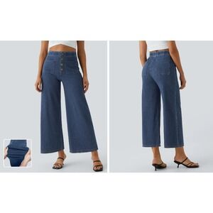 Halara Flex High Waist Pockets Crop Wide-leg Jeans Women's M/8-10 Blue Stretch
